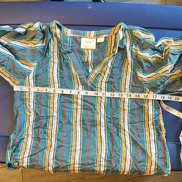Anthropologie Maeve Striped Brenda Peasant Balloon Sleeve Blouse - Picture 10 of 13